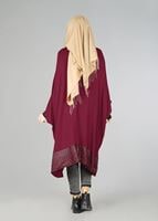 Tesettür giyim BORDO ETEK UCU DESENLİ YARASA KOL TUNİK 4483 