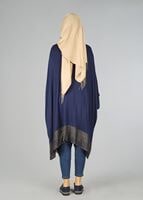 Tesettür giyim LACİVERT ETEK UCU DESENLİ YARASA KOL TUNİK 4483 