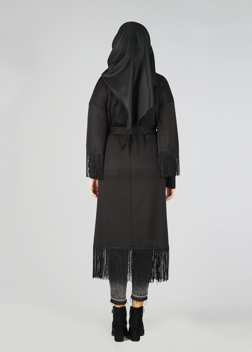 Tesettür giyim MOR PÜSKÜLLÜ KUŞAKLI TUNİK 4492 