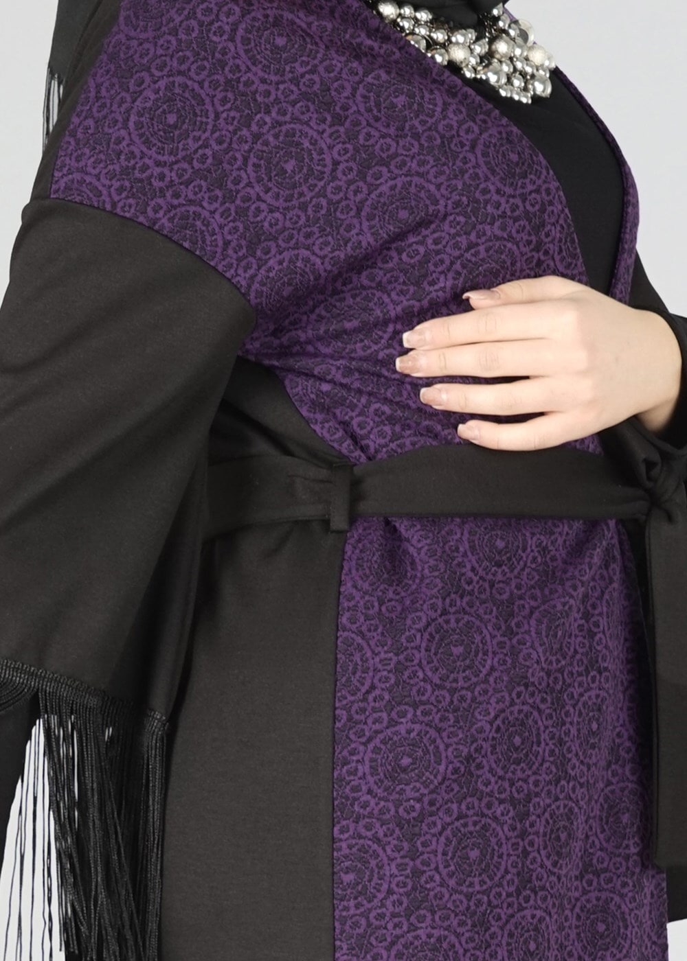 Tesettür giyim MOR PÜSKÜLLÜ KUŞAKLI TUNİK 4492 