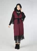 Tesettür giyim BORDO PÜSKÜLLÜ KUŞAKLI TUNİK 4492 