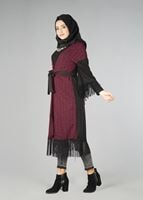 Tesettür giyim BORDO PÜSKÜLLÜ KUŞAKLI TUNİK 4492 