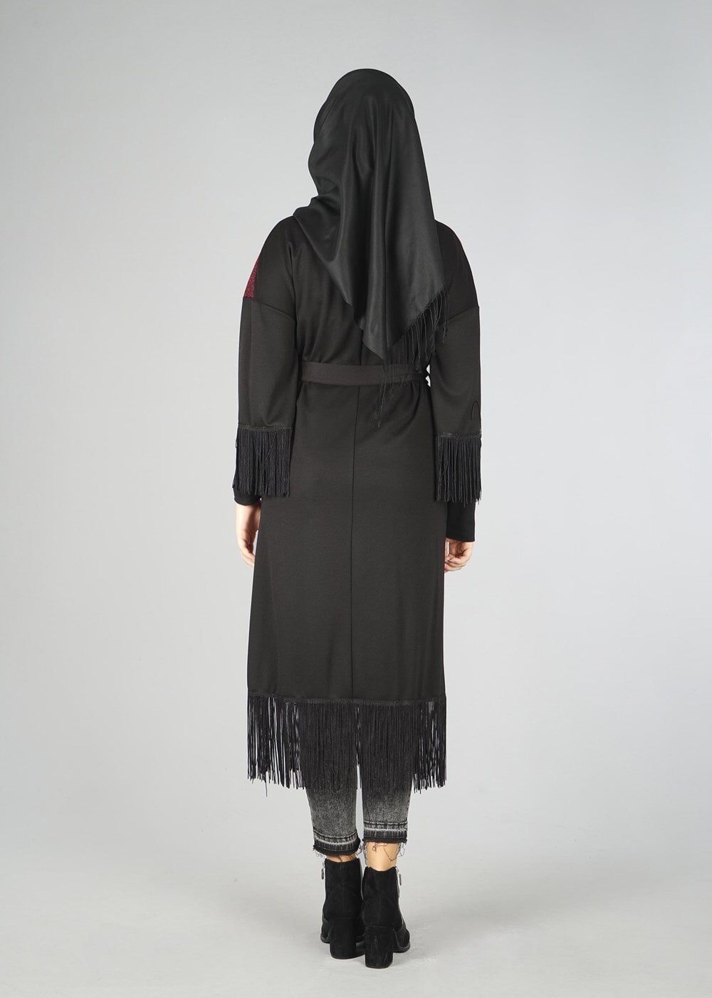 Tesettür giyim BORDO PÜSKÜLLÜ KUŞAKLI TUNİK 4492 