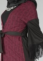 Tesettür giyim BORDO PÜSKÜLLÜ KUŞAKLI TUNİK 4492 