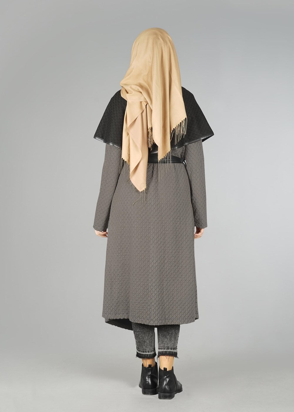 Tesettür giyim VİZON DERİ DETAYLI KUŞAKLI TUNİK 4522-1 