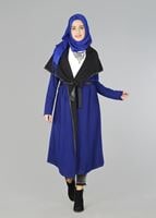 Tesettür giyim LACİVERT DERİ DETAYLI KUŞAKLI TUNİK 4522-1 