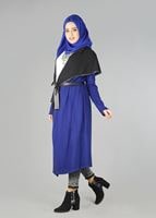 Tesettür giyim LACİVERT DERİ DETAYLI KUŞAKLI TUNİK 4522-1 