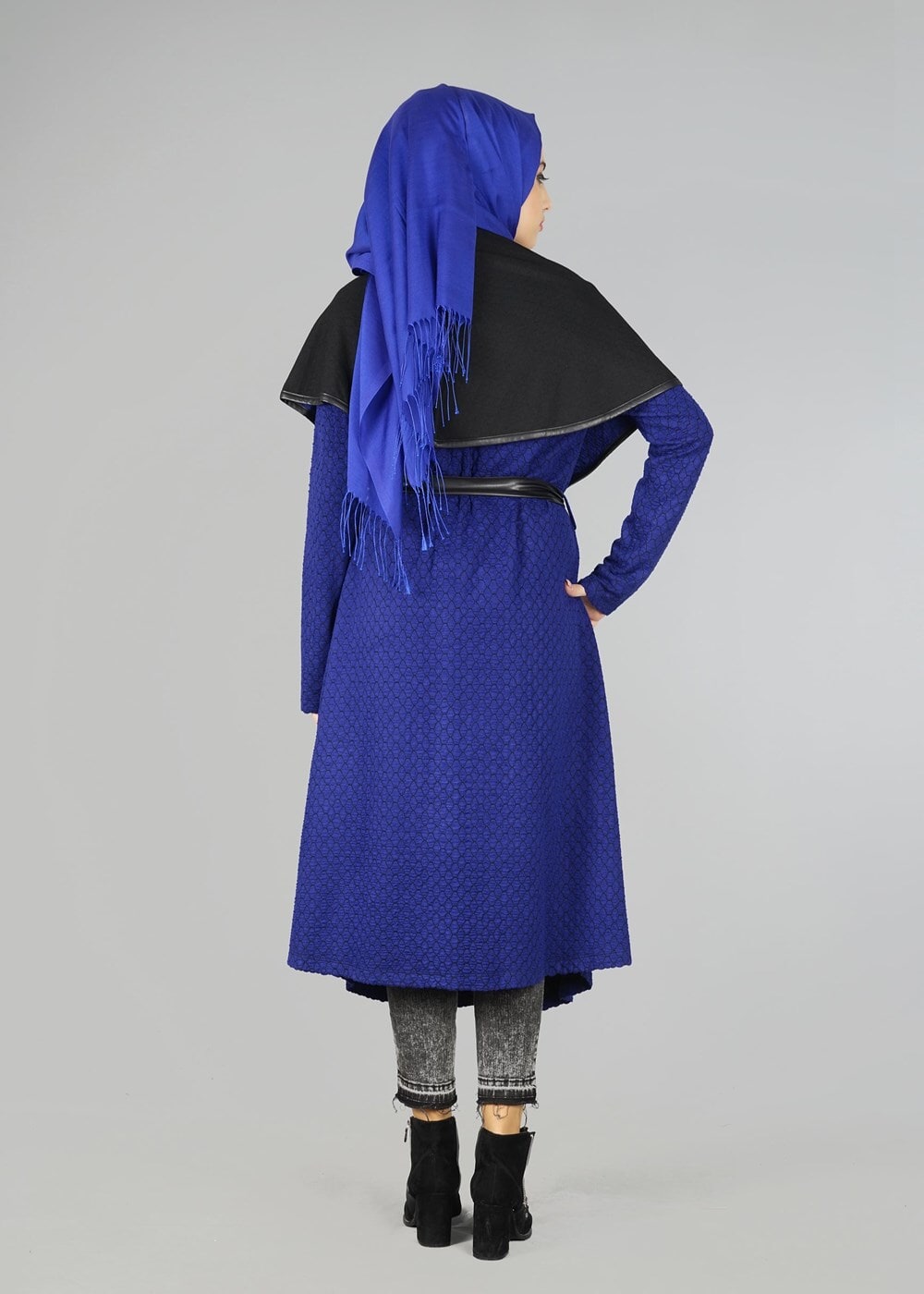 Tesettür giyim LACİVERT DERİ DETAYLI KUŞAKLI TUNİK 4522-1 