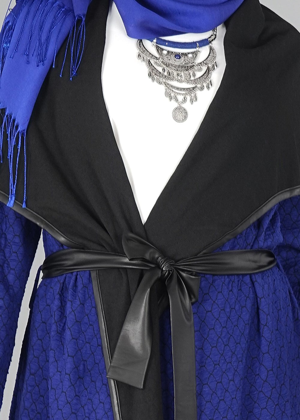 Tesettür giyim LACİVERT DERİ DETAYLI KUŞAKLI TUNİK 4522-1 