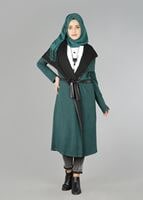 Tesettür giyim YEŞİL DERİ DETAYLI KUŞAKLI TUNİK 4522-1 