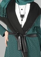 Tesettür giyim YEŞİL DERİ DETAYLI KUŞAKLI TUNİK 4522-1 