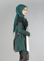 Tesettür giyim YEŞİL DERİ KUŞAKLI TUNİK 4523 