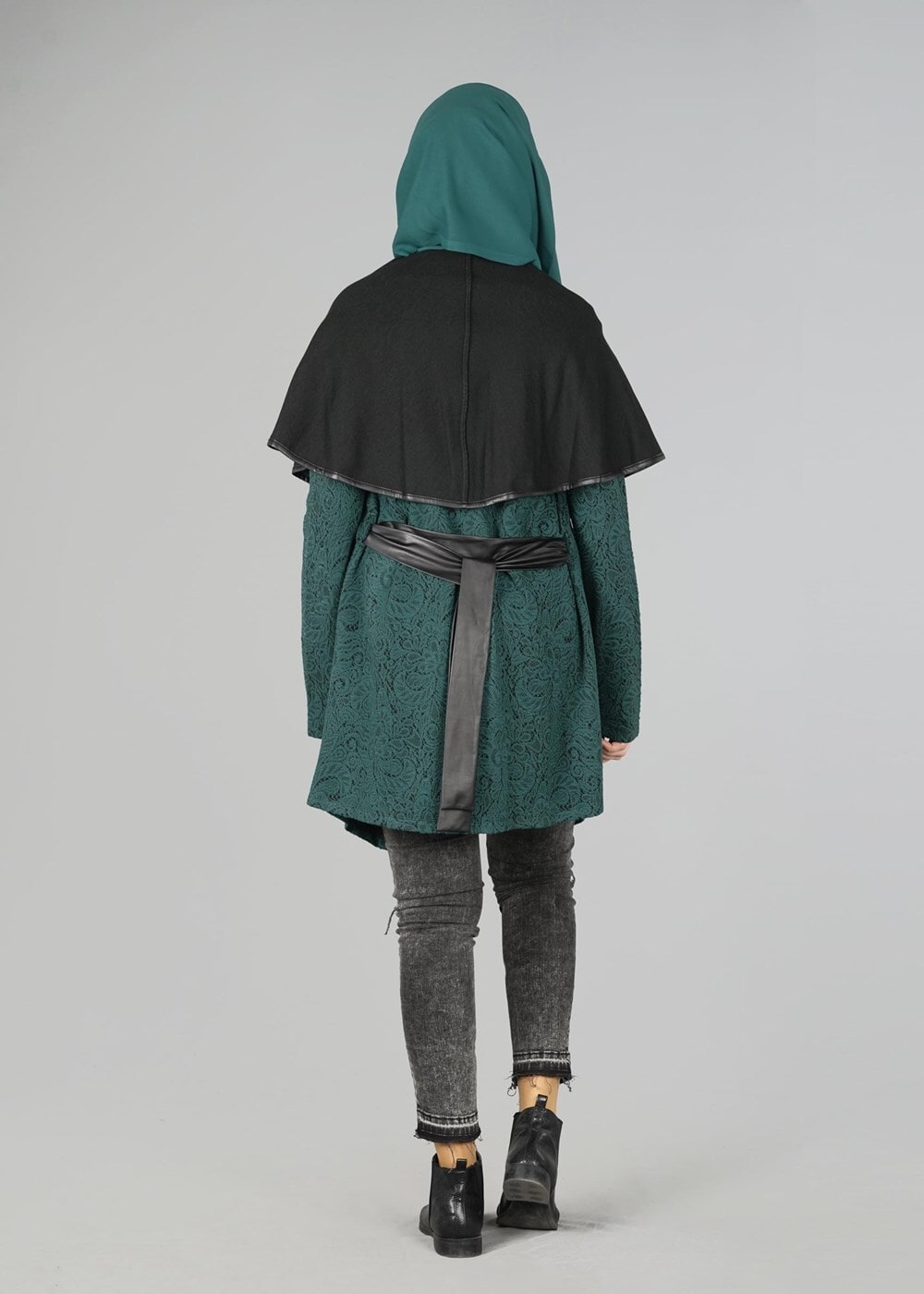 Tesettür giyim YEŞİL DERİ KUŞAKLI TUNİK 4523 