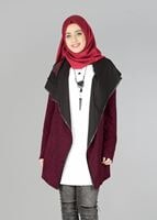 Tesettür giyim BORDO DERİ KUŞAKLI TUNİK 4523 