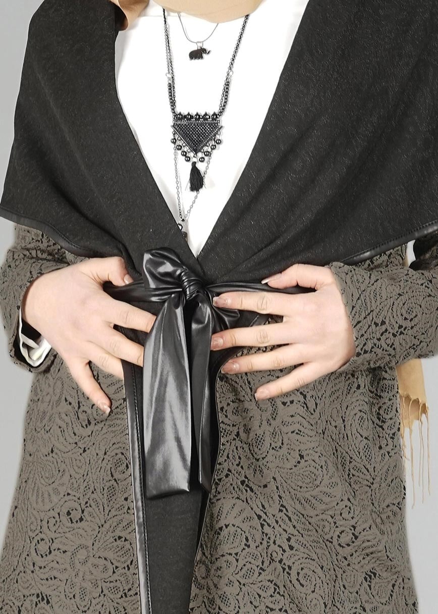 Tesettür giyim VİZON DERİ KUŞAKLI TUNİK 4523 