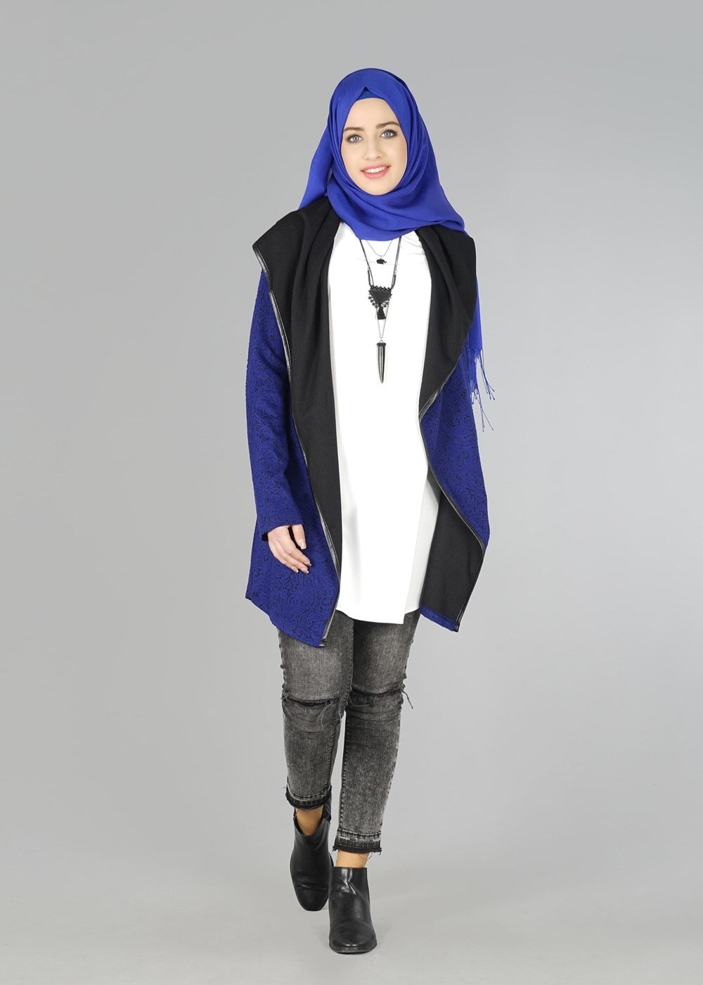 Tesettür giyim LACİVERT DERİ KUŞAKLI TUNİK 4523 