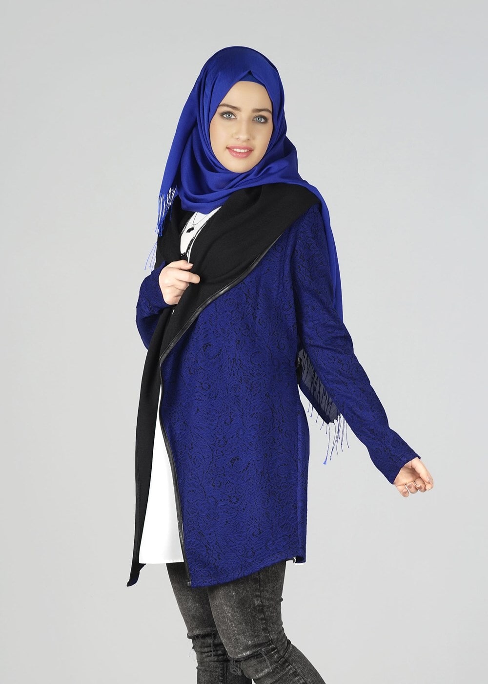 Tesettür giyim LACİVERT DERİ KUŞAKLI TUNİK 4523 