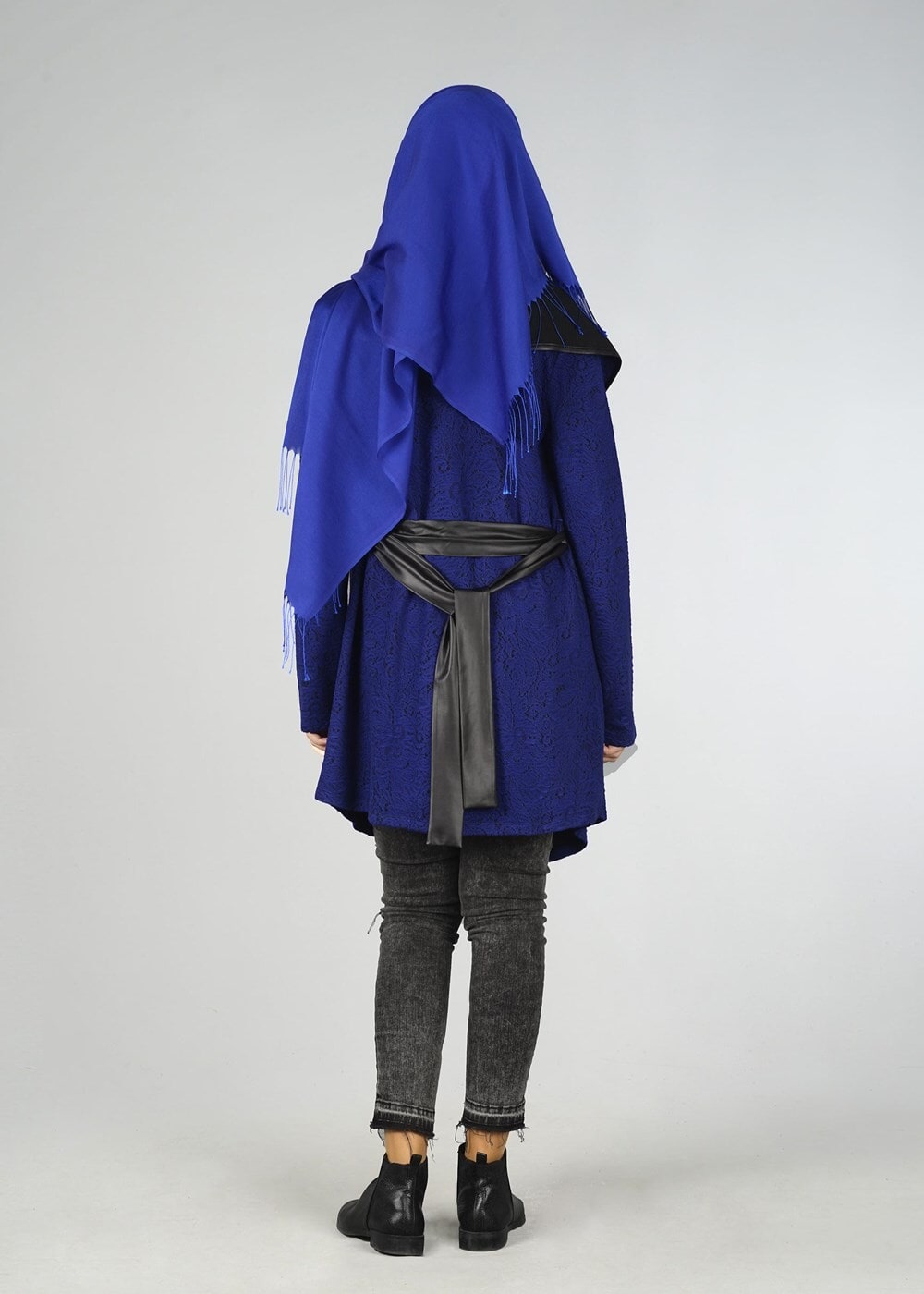 Tesettür giyim LACİVERT DERİ KUŞAKLI TUNİK 4523 