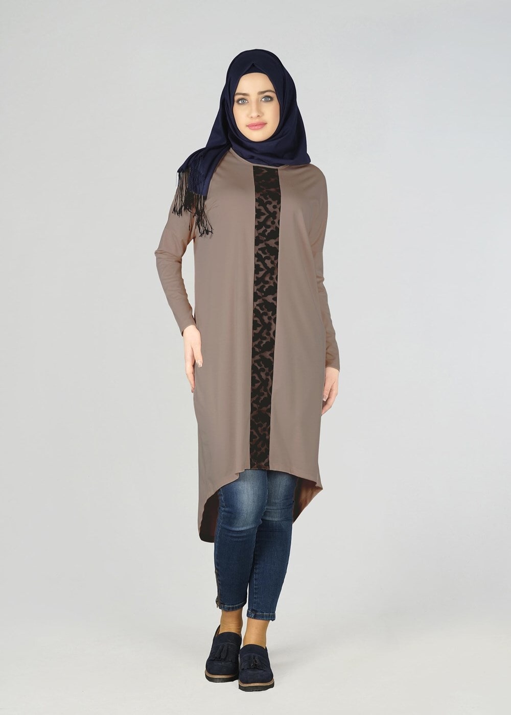 Tesettür giyim BEJ DESENLİ TUNİK 4529 