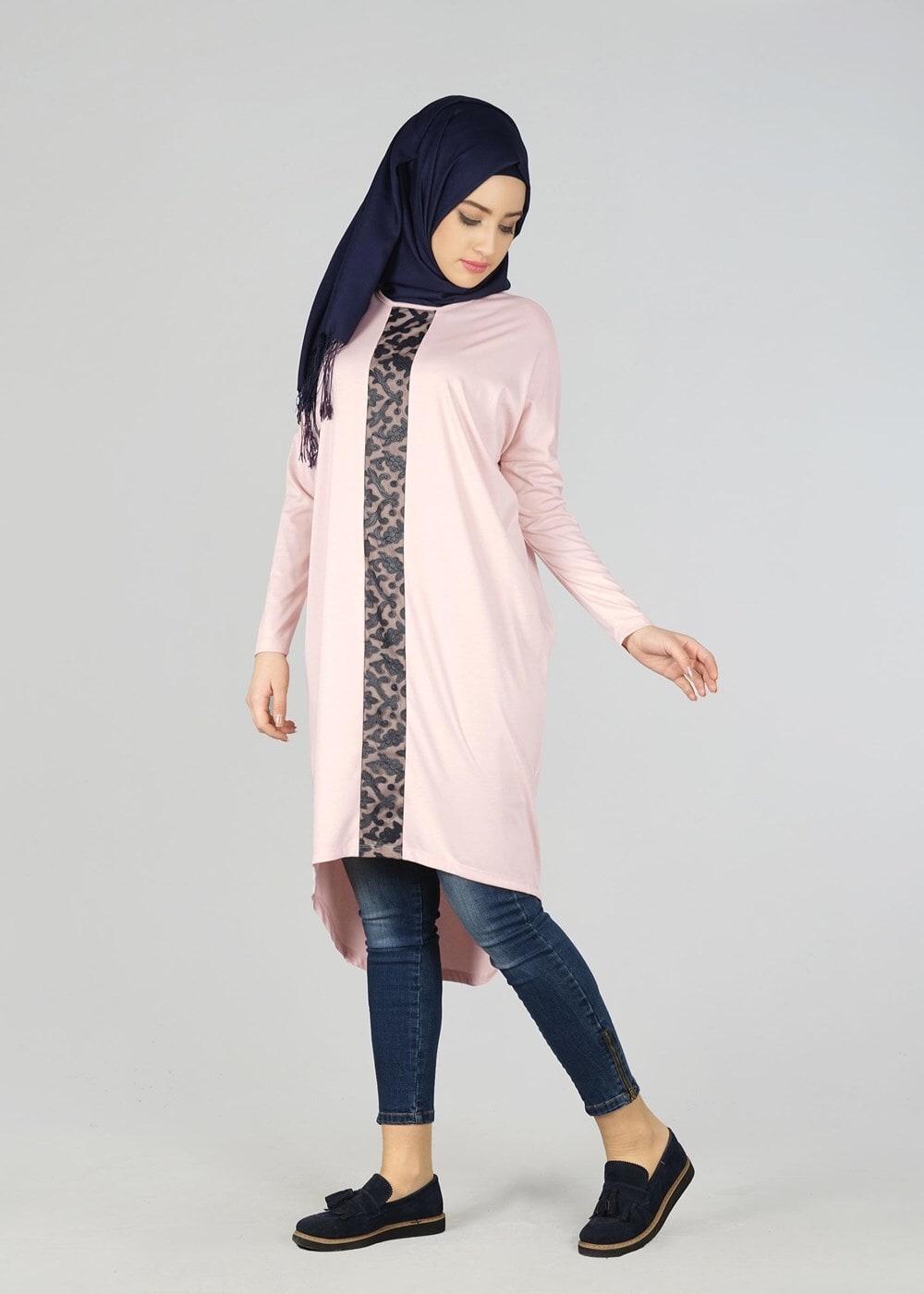 Tesettür giyim PUDRA DESENLİ TUNİK 4529 