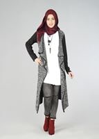 Tesettür giyim SİYAH ŞAL YAKA ASİMETRİK KESİM TUNİK 4542 