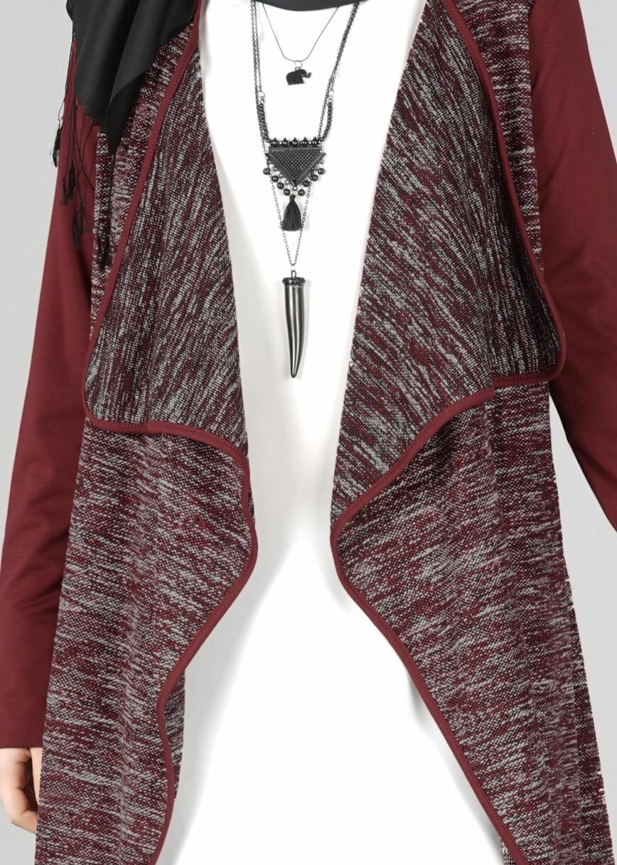 Tesettür giyim BORDO ŞAL YAKA ASİMETRİK KESİM TUNİK 4542 