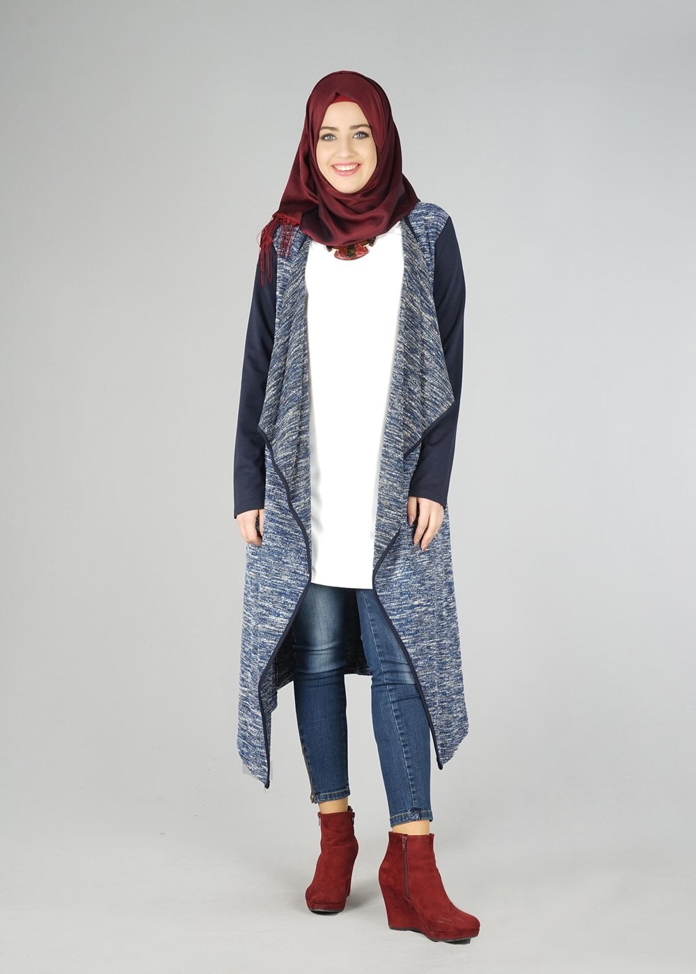 Tesettür giyim LACİVERT ŞAL YAKA ASİMETRİK KESİM TUNİK 4542 