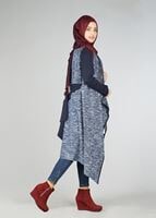 Tesettür giyim LACİVERT ŞAL YAKA ASİMETRİK KESİM TUNİK 4542 