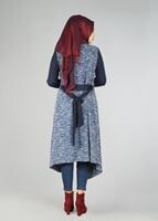 Tesettür giyim LACİVERT ŞAL YAKA ASİMETRİK KESİM TUNİK 4542 