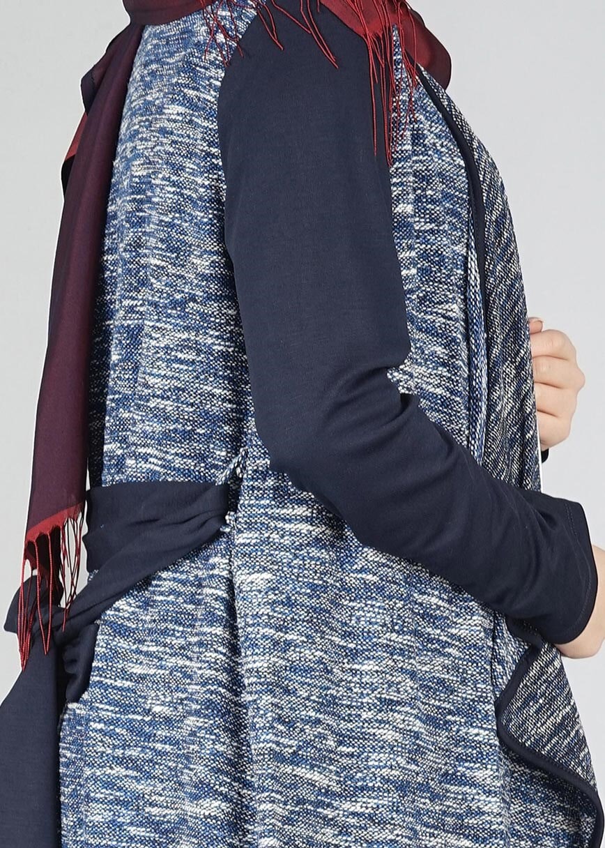 Tesettür giyim LACİVERT ŞAL YAKA ASİMETRİK KESİM TUNİK 4542 