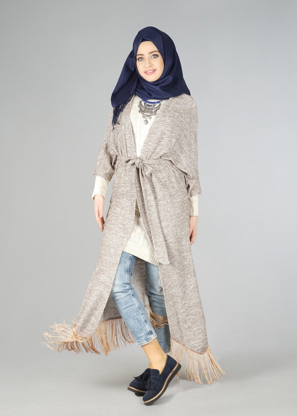 Tesettür giyim BEJ KUŞAKLI TUNİK 4543 