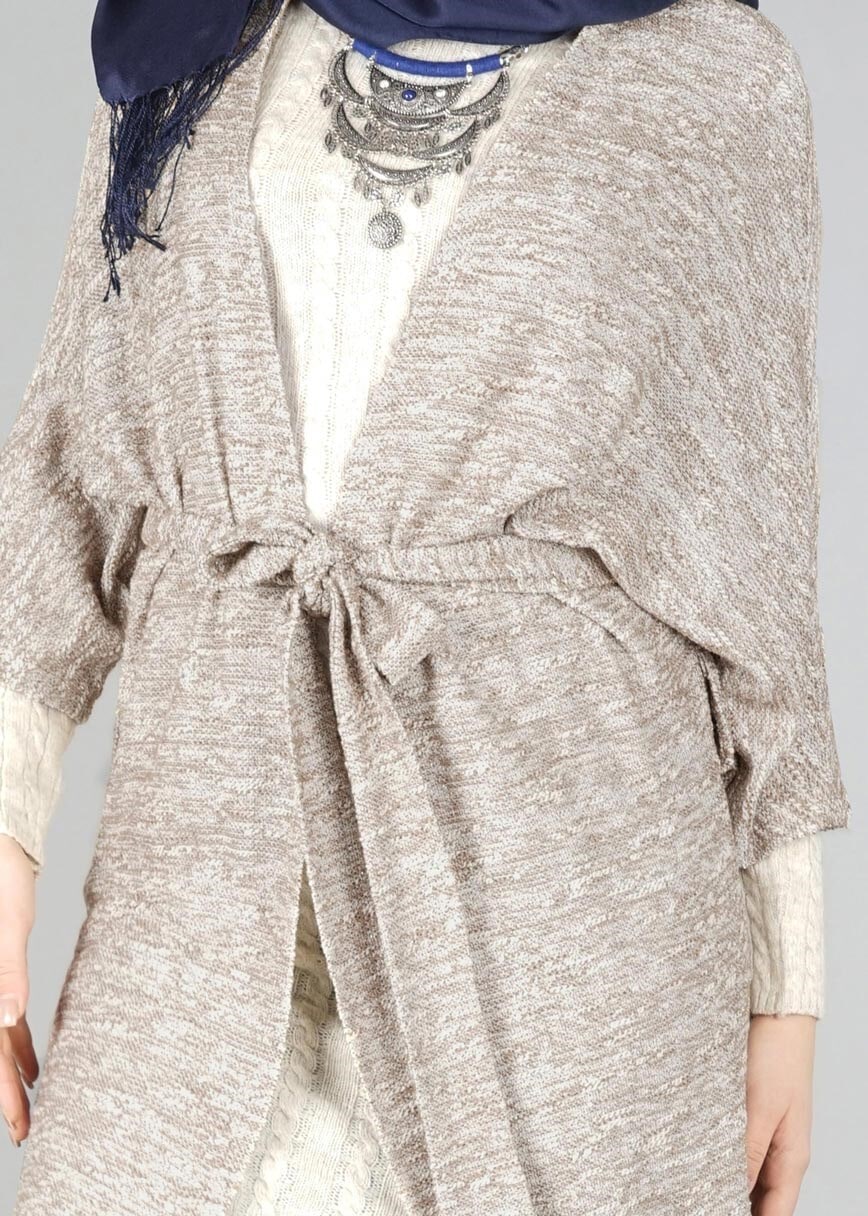 Tesettür giyim BEJ KUŞAKLI TUNİK 4543 