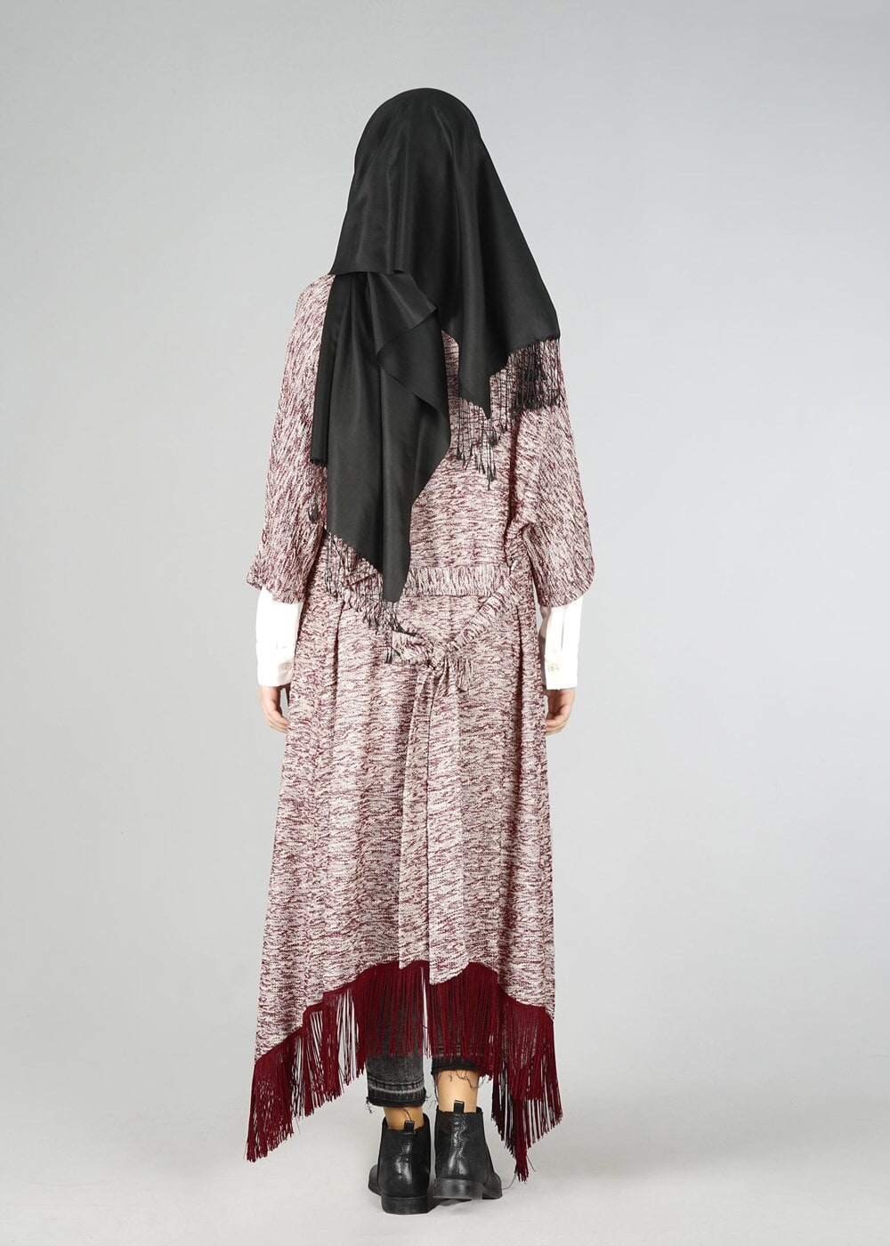 Tesettür giyim BORDO KUŞAKLI TUNİK 4543 