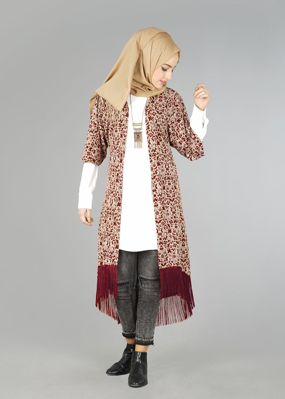 Hijab clothing CLARET RED BELTED TUNIC 4556 