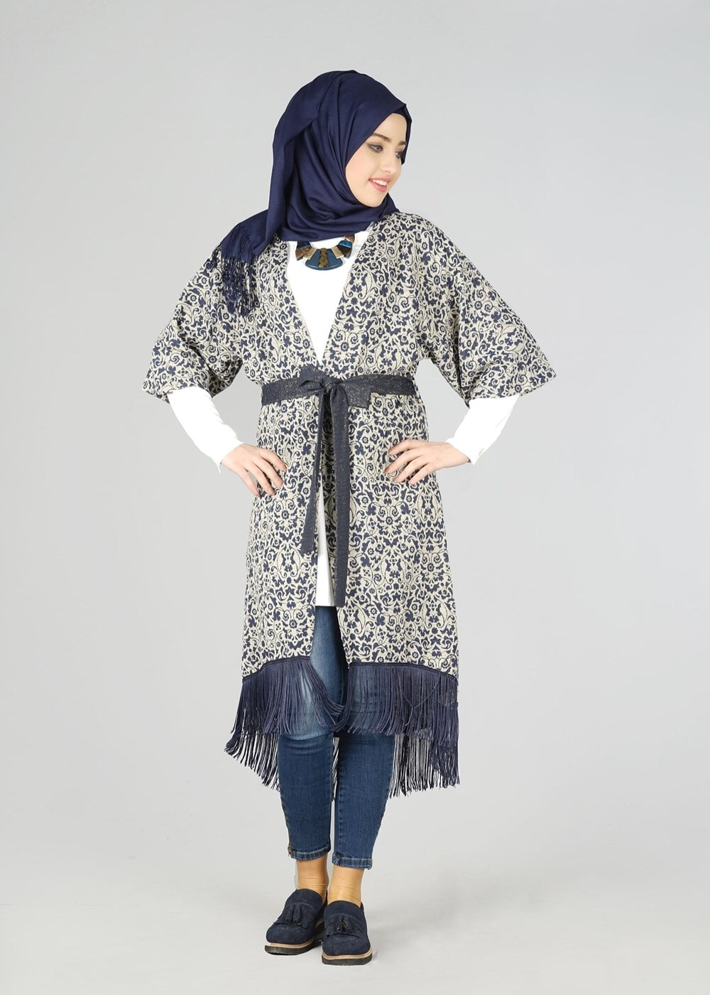 Vêtements hijab BLEU MARINE TUNIQUE AVEC CEINTURE 4556