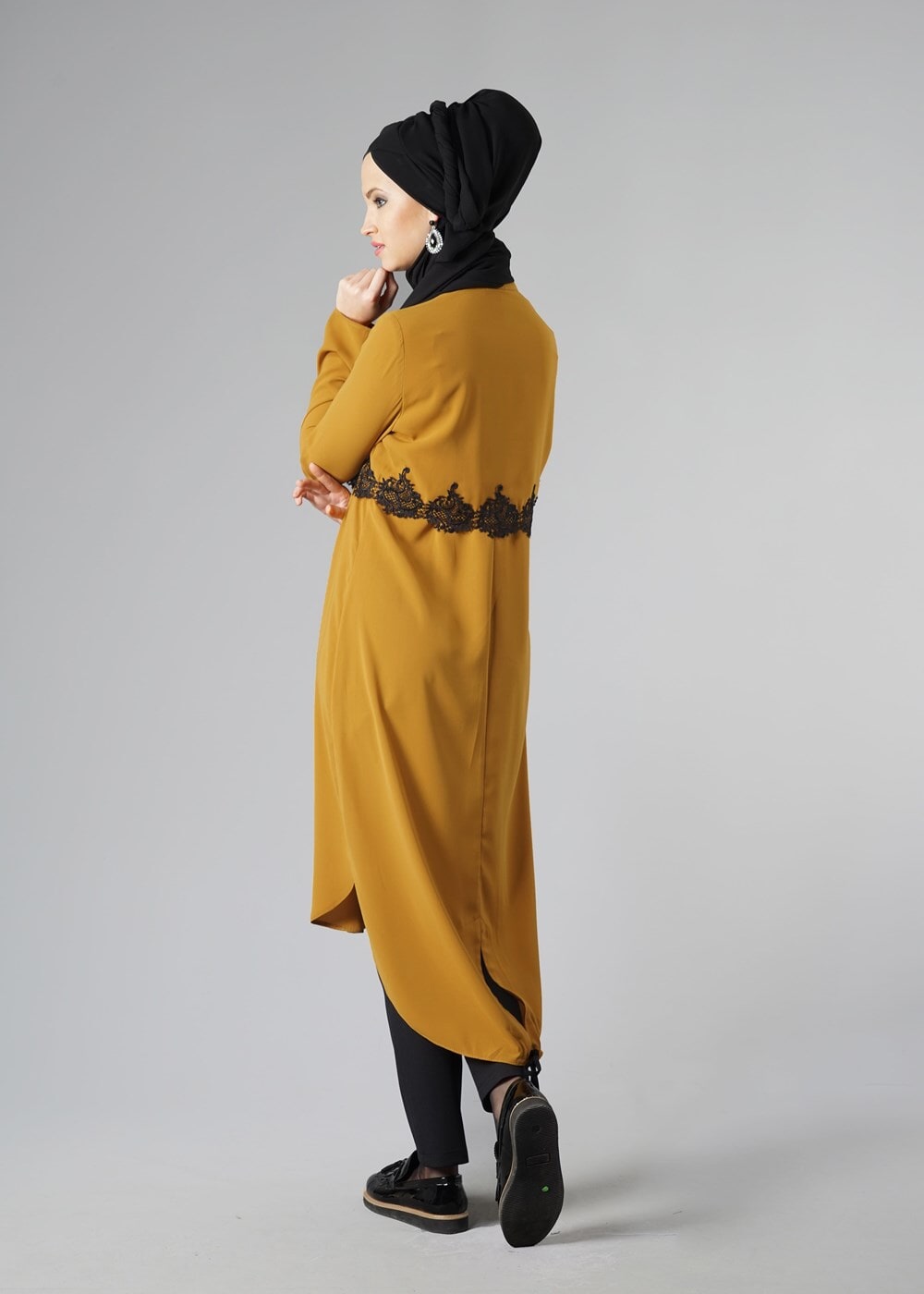 Tesettür giyim TURUNCU DANTEL DETAYLI FERMUARLI TUNİK 4790 