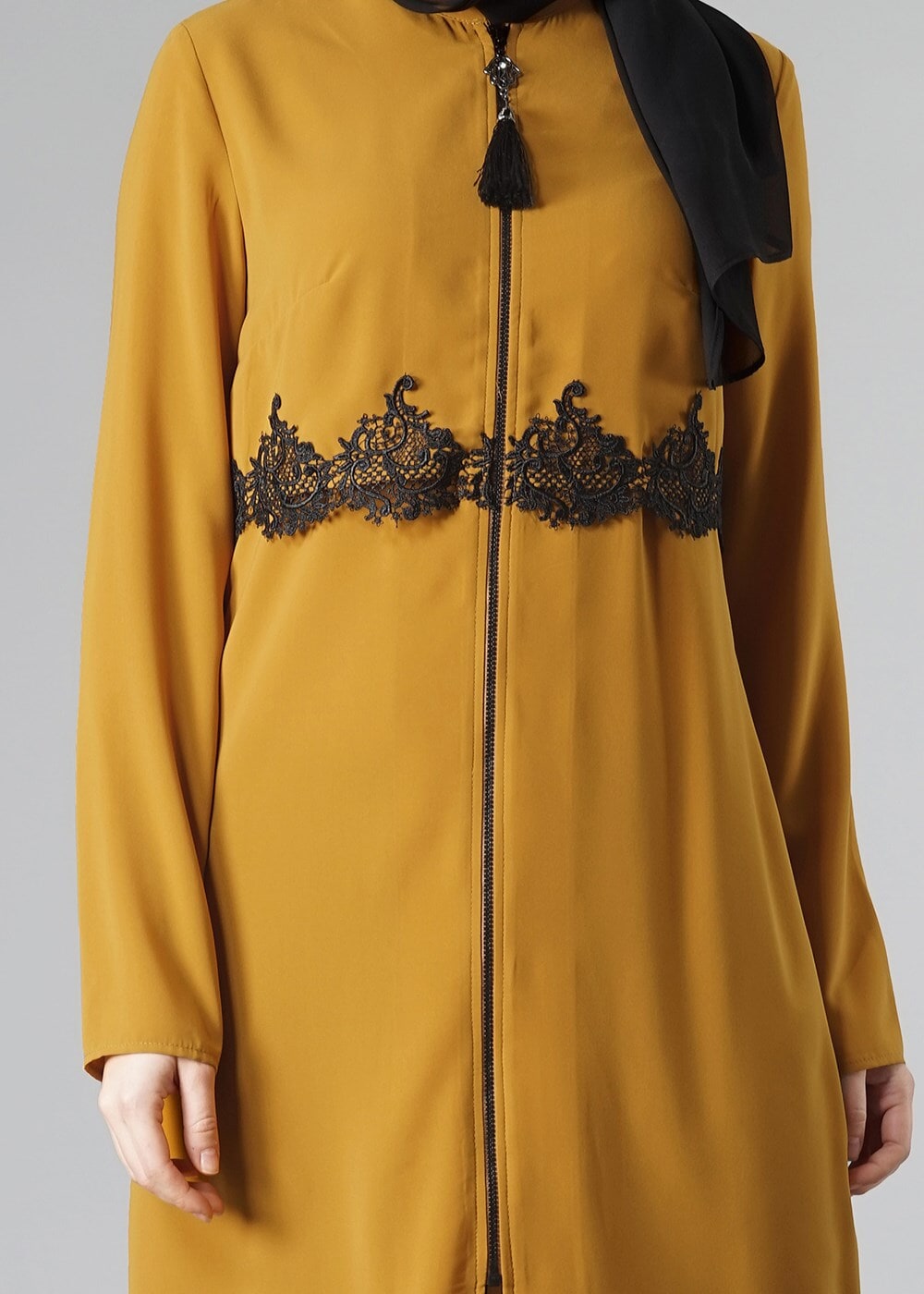 Tesettür giyim TURUNCU DANTEL DETAYLI FERMUARLI TUNİK 4790 