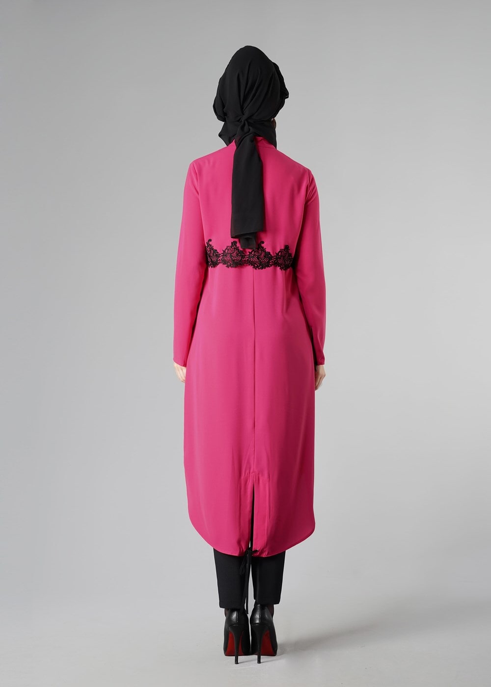 Tesettür giyim FUŞYA DANTEL DETAYLI FERMUARLI TUNİK 4790 