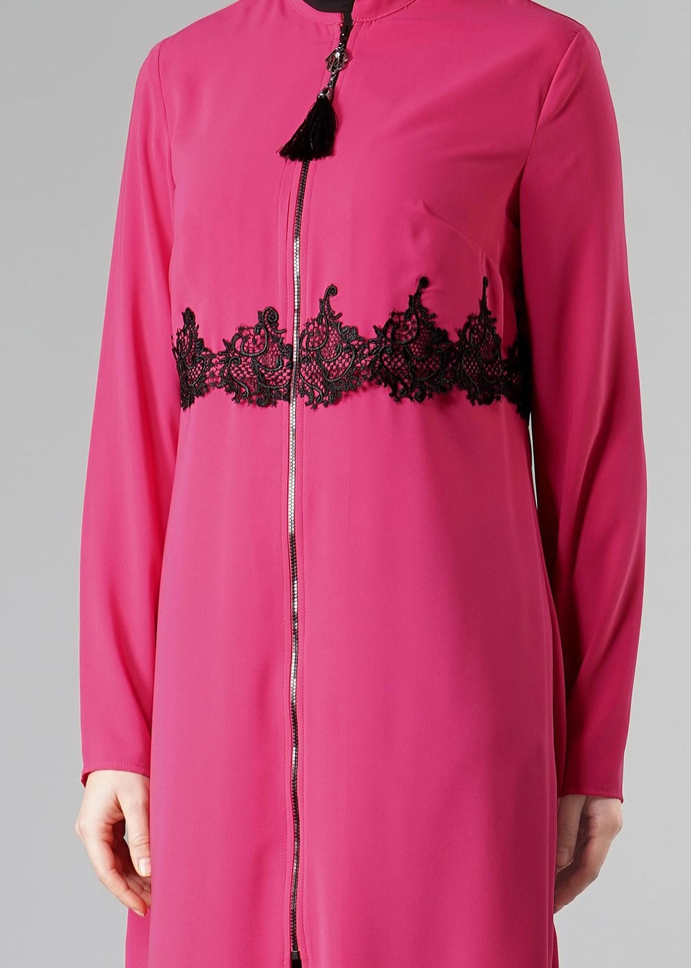 Tesettür giyim FUŞYA DANTEL DETAYLI FERMUARLI TUNİK 4790 