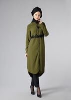 Tesettür giyim HAKİ DANTEL DETAYLI FERMUARLI TUNİK 4790 