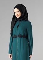 Tesettür giyim YEŞİL DANTEL DETAYLI FERMUARLI TUNİK 4790 