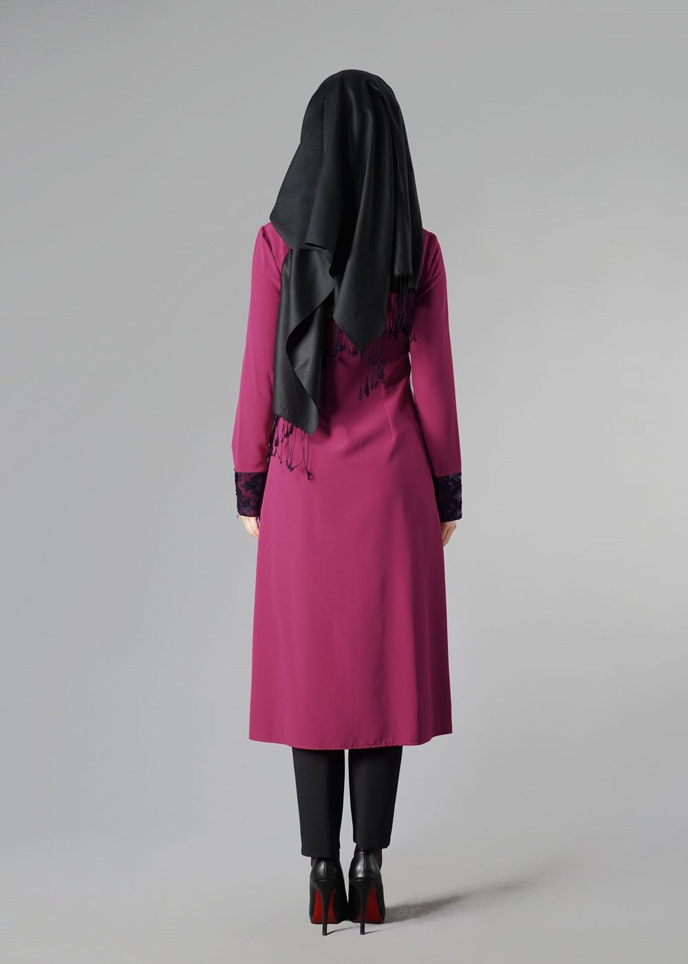 Tesettür giyim FUŞYA FERMUARLI GÜPÜRLÜ TUNİK 4791 