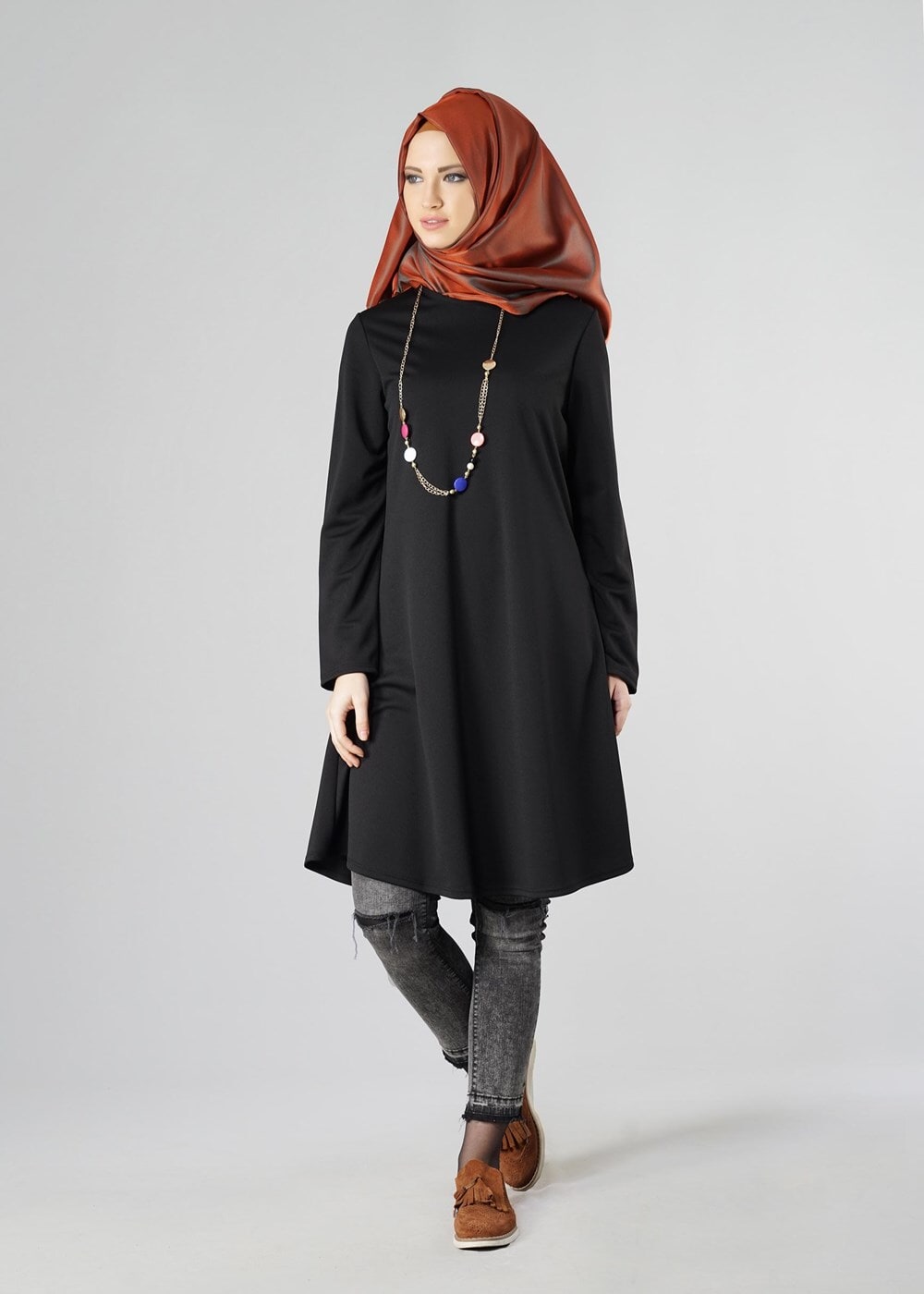 Tesettür giyim SİYAH BASIC BİSİKLET YAKA TUNİK 4810-2 