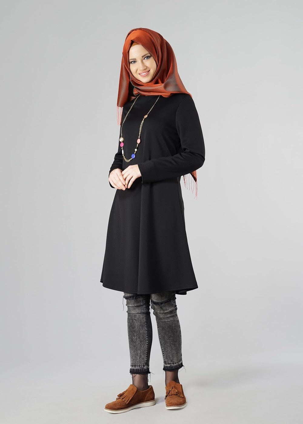 Tesettür giyim SİYAH BASIC BİSİKLET YAKA TUNİK 4810-2 