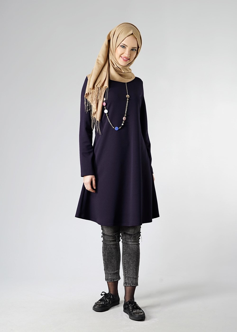 Tesettür giyim MOR BASIC BİSİKLET YAKA TUNİK 4810-2 