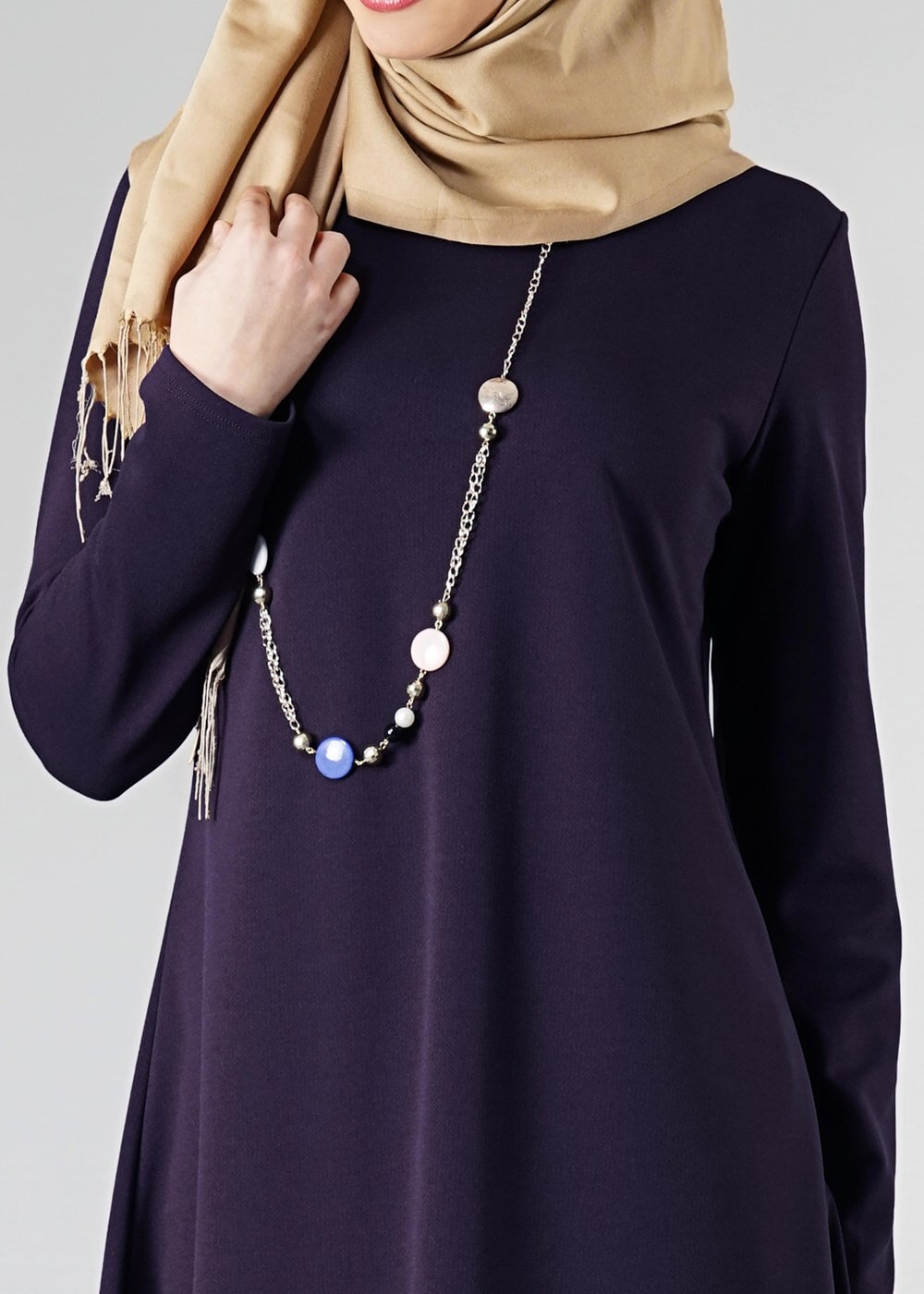 Tesettür giyim MOR BASIC BİSİKLET YAKA TUNİK 4810-2 