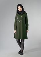 Tesettür giyim HAKİ BASIC BİSİKLET YAKA TUNİK 4810-2 