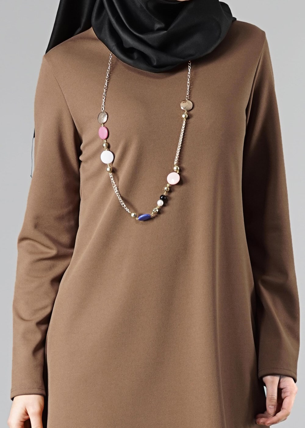 Tesettür giyim KAHVE BASIC BİSİKLET YAKA TUNİK 4810-2 