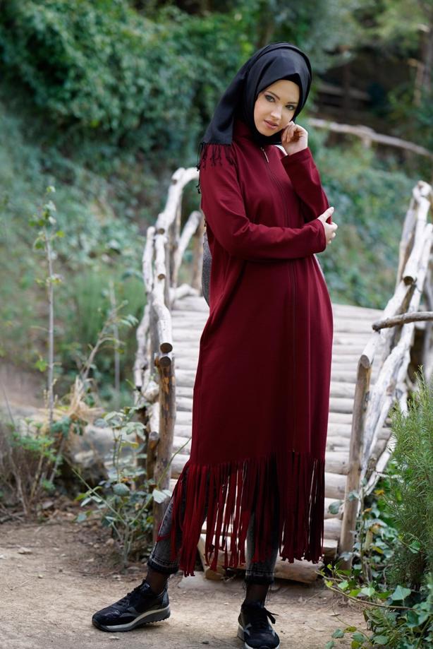 Vêtements hijab ROUGE BORDEAUX TUNIQUE ZIPPÉE 75015  - TRENDTESETTÜR