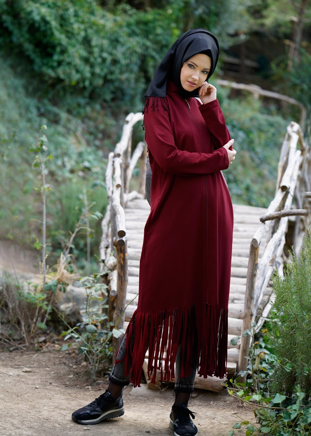 Vêtements hijab ROUGE BORDEAUX TUNIQUE ZIPPÉE 75015 